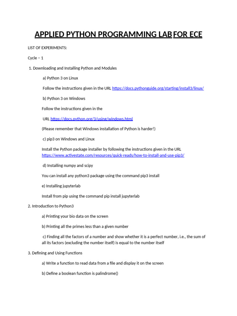 Applied Python Programming Lab For Ece | PDF | Matrix (Mathematics ...