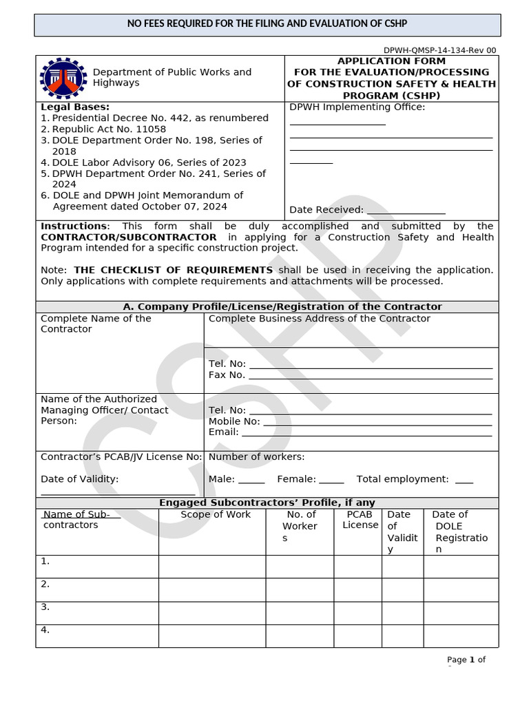 2 CSHP Application Form-DPWH-3 Pages | PDF