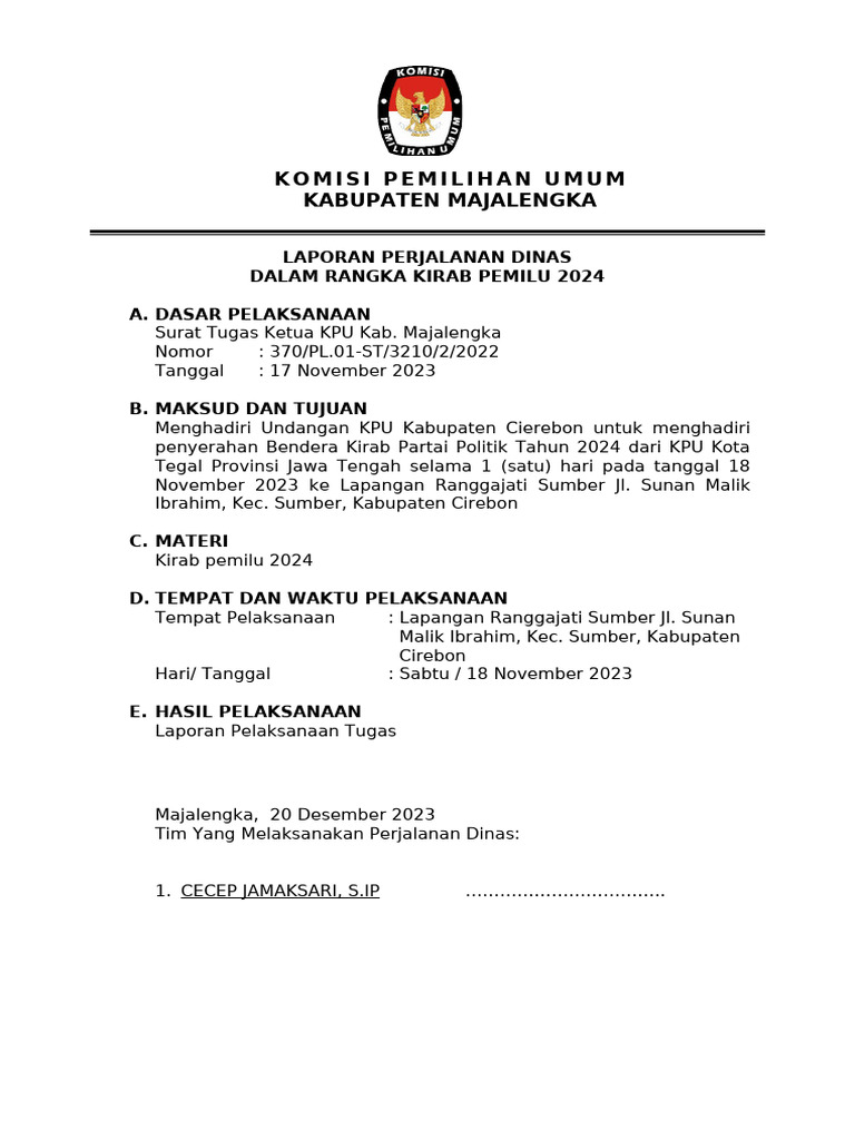 Format Laporan Perjadin Komisioner - TGL 26-30 Des | PDF