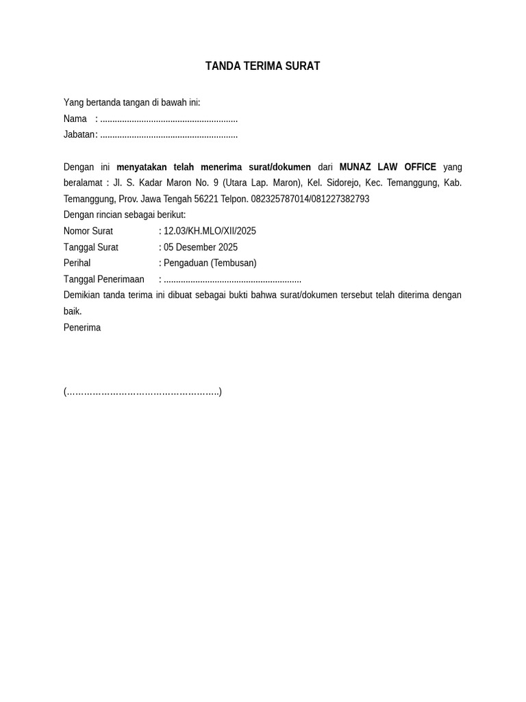 Tanda Terima Surat | PDF