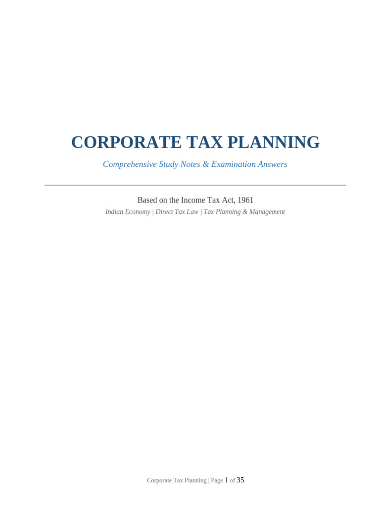 Corporate Tax Planning Study Notes | PDF | Taxes | Dividend
