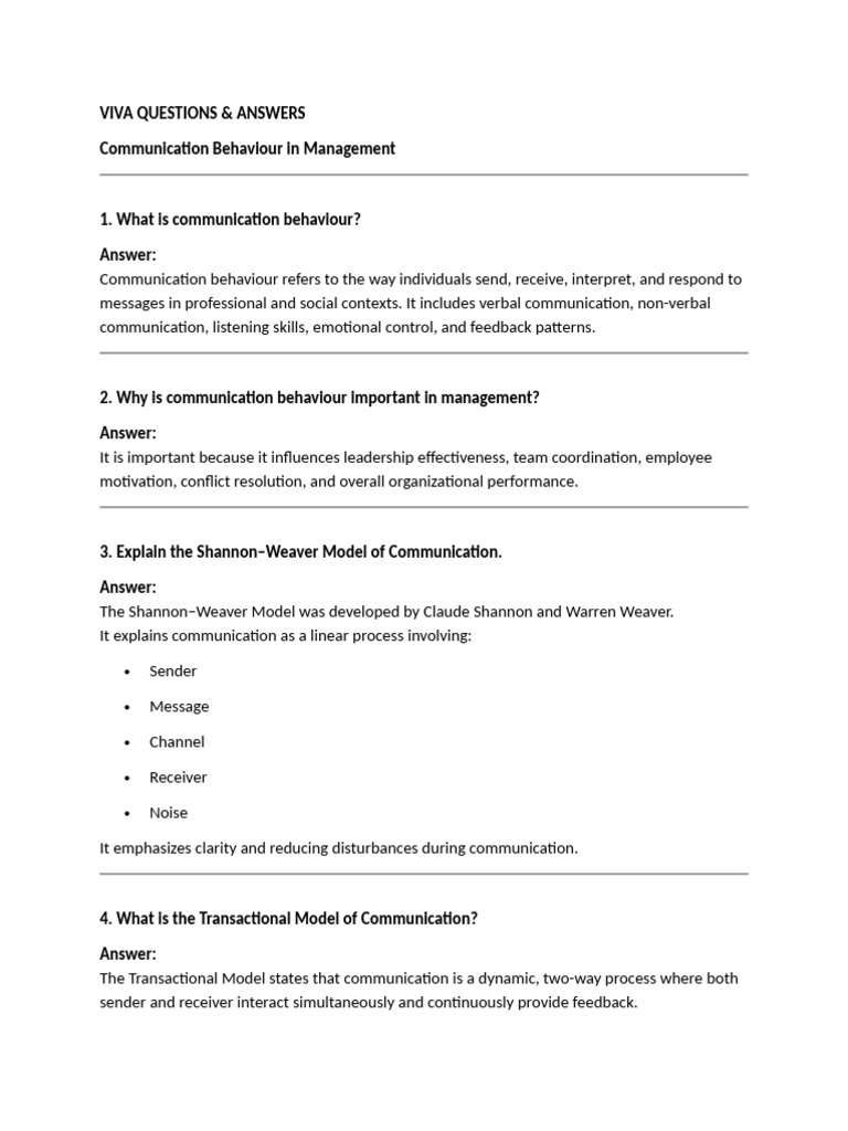 VIVA QUESTIONS of Communication | PDF | Communication | Nonverbal ...