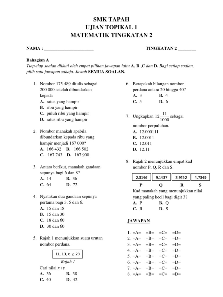 Ujian Matematik Tingkatan 1 Pdf