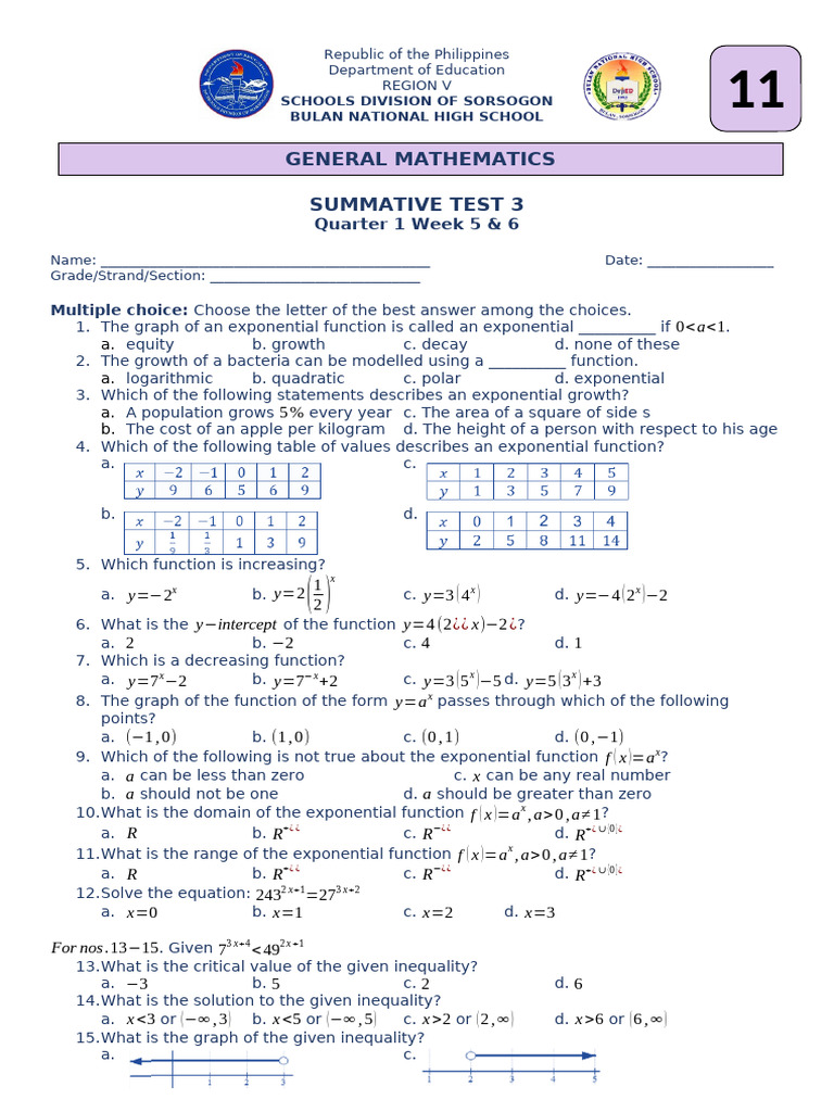 GenMath Summative Test Week 5 6 | PDF | Mathematical Objects ...
