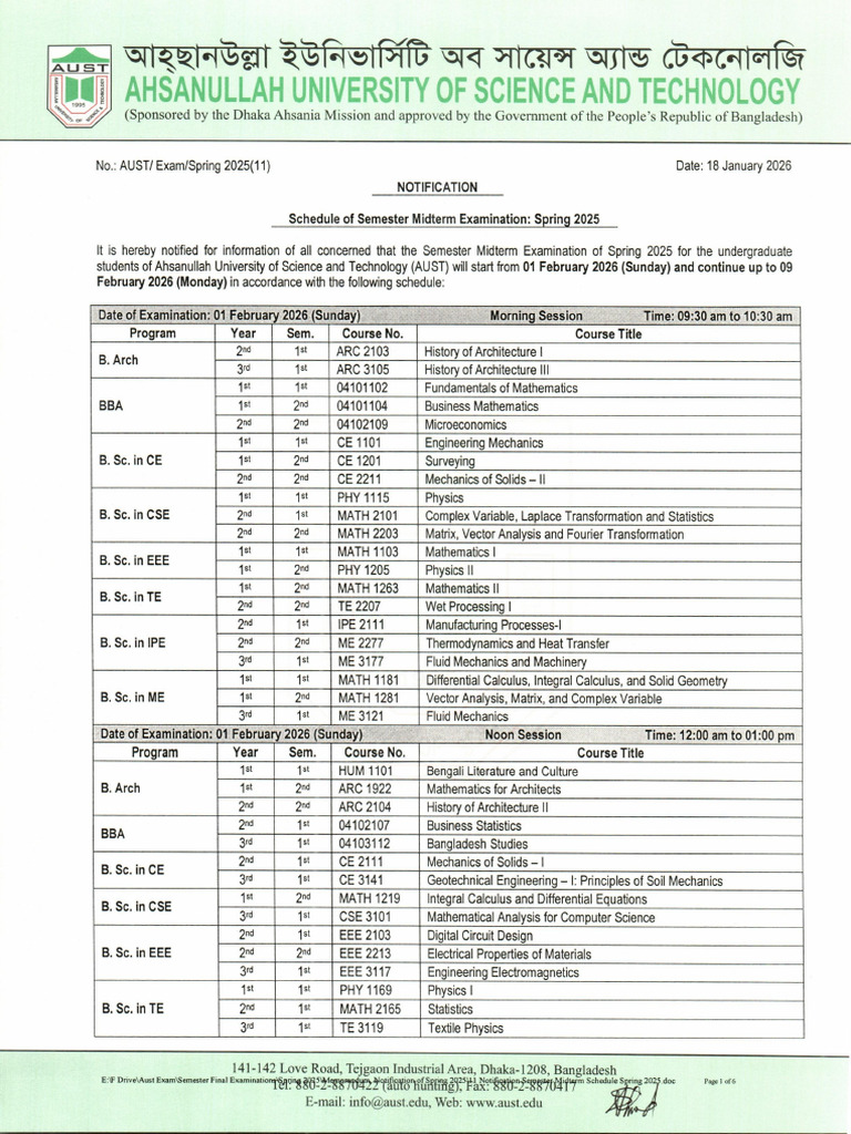 11 Notification Semester Midterm Schedule Spring 2025 | PDF ...