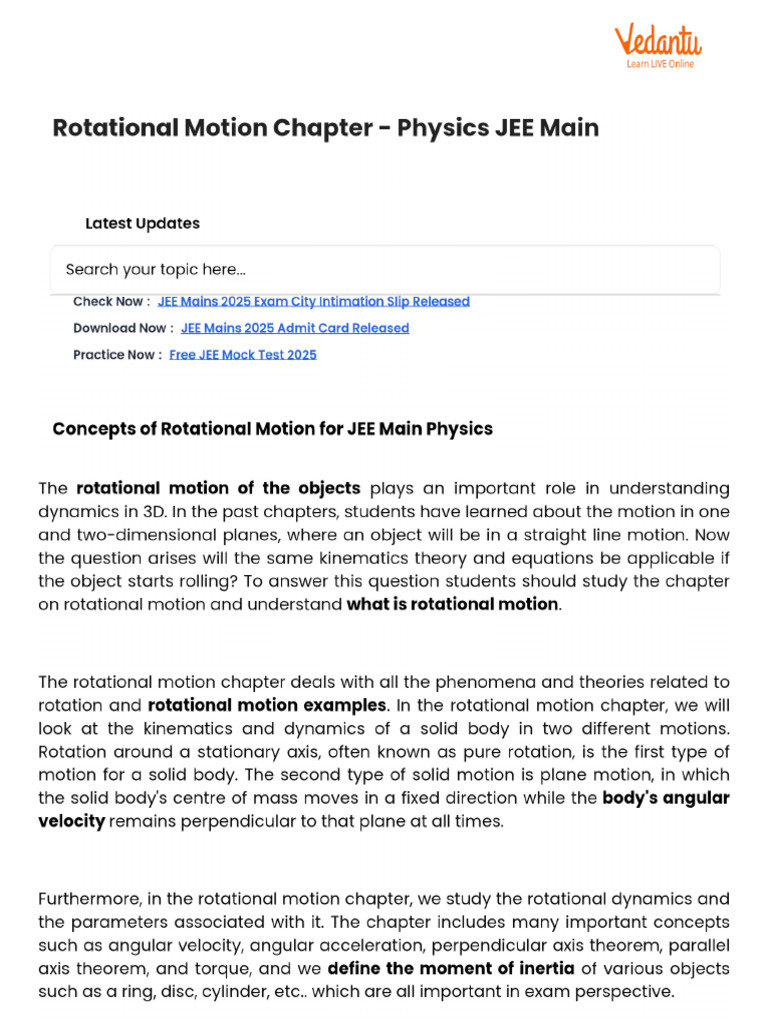 Rotational Motion Chapter - Physics JEE Main | PDF