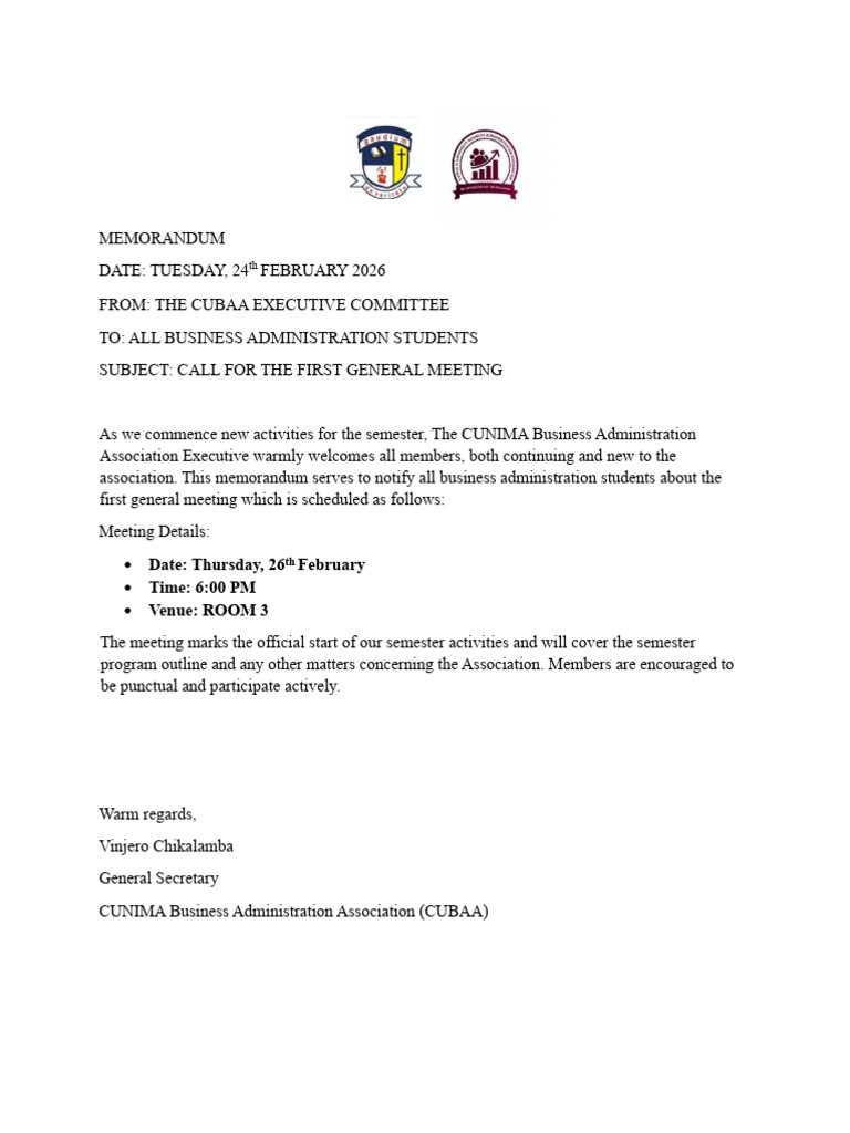 Call For First General Meeting 2026 | PDF