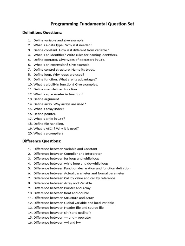 Programming Fundamental Question Set | PDF