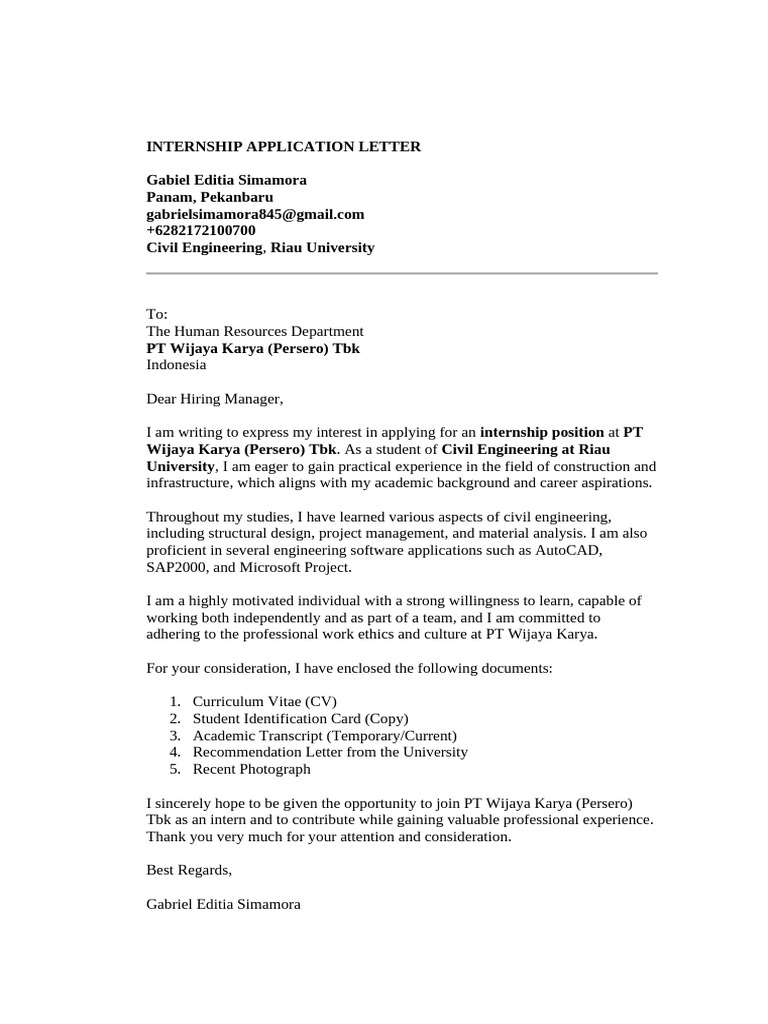 Internship Application Letter | PDF