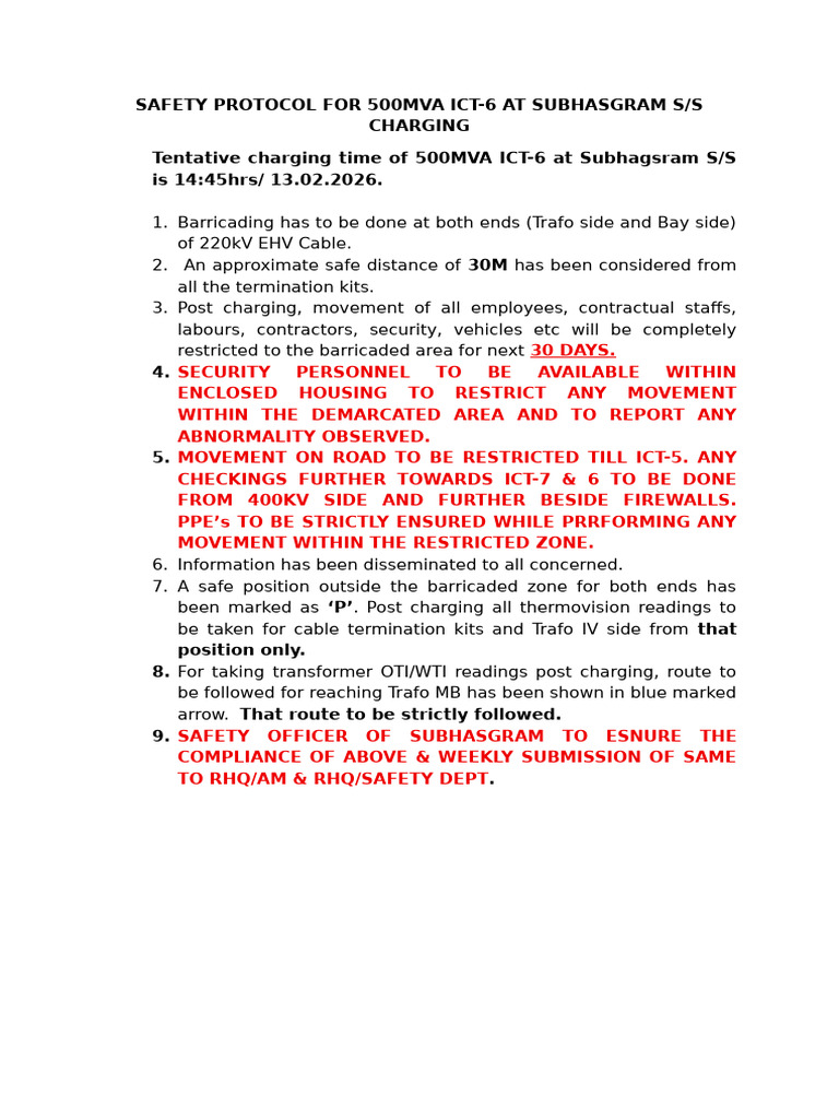 Safety Protocol For 500MVA ICT | PDF