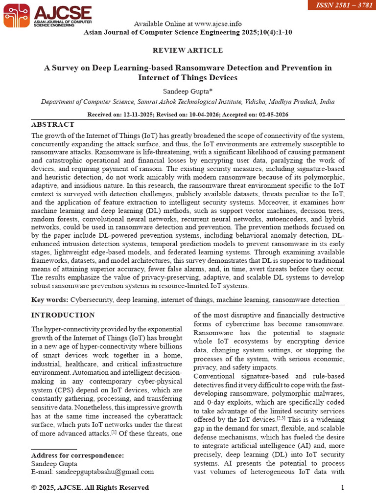 A Survey On Deep Learning-Based Ransomware Detection and Prevention in ...