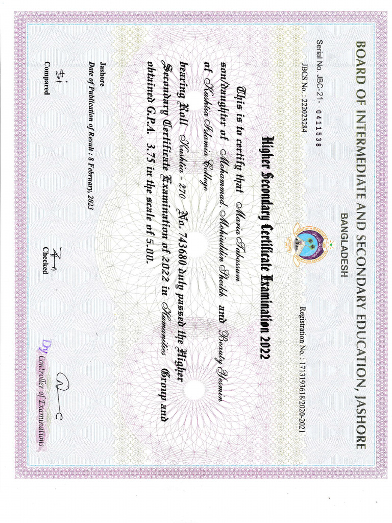HSC Certificate | PDF