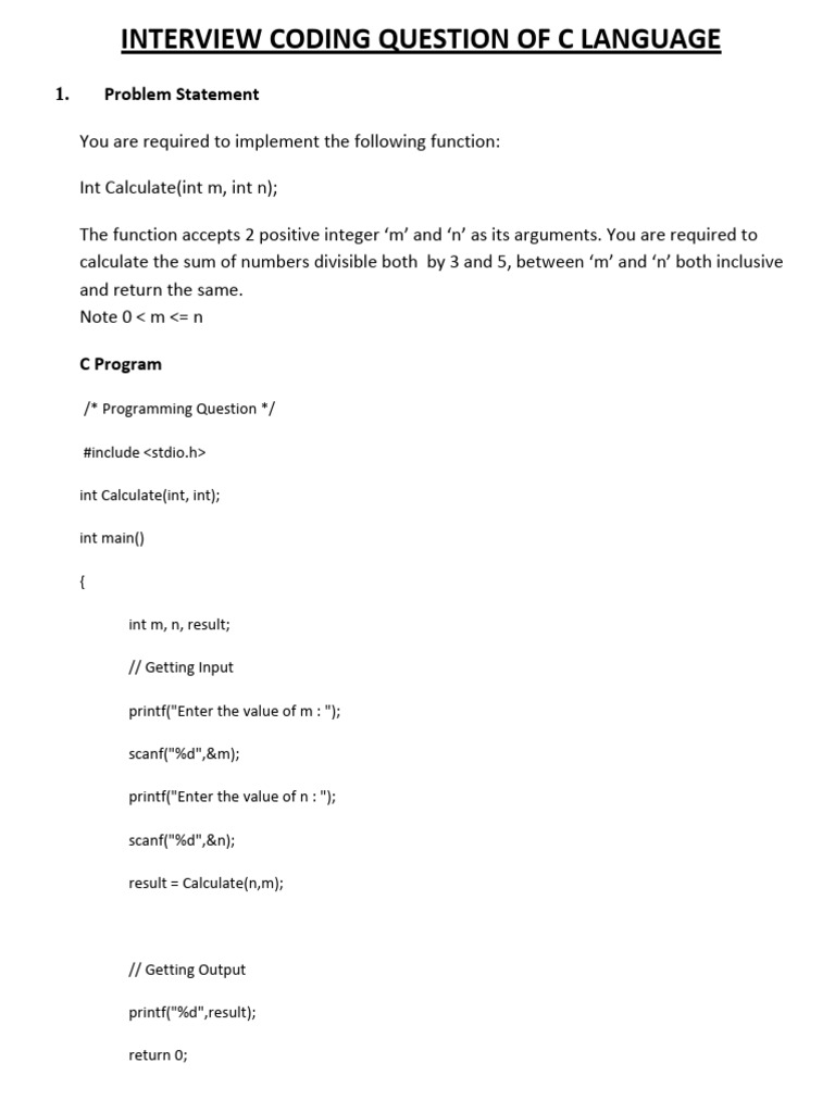 50 Interview Coding Question of C Language | PDF | Matrix (Mathematics ...