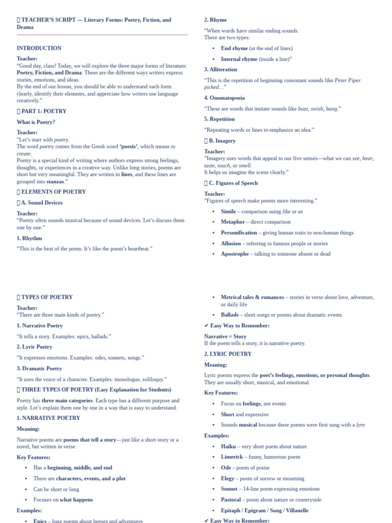 Handouts Poetry Drama Lesson | PDF | Poetry | Metre (Poetry)