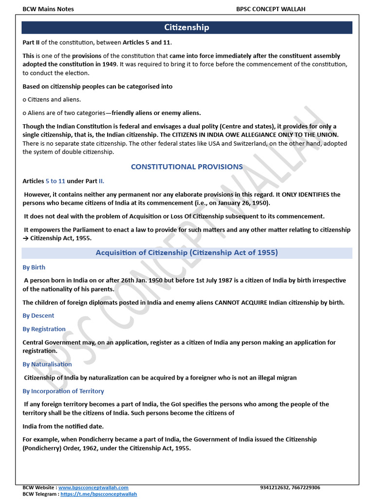 Citizenship ENG Notes | PDF | Citizenship | Naturalization