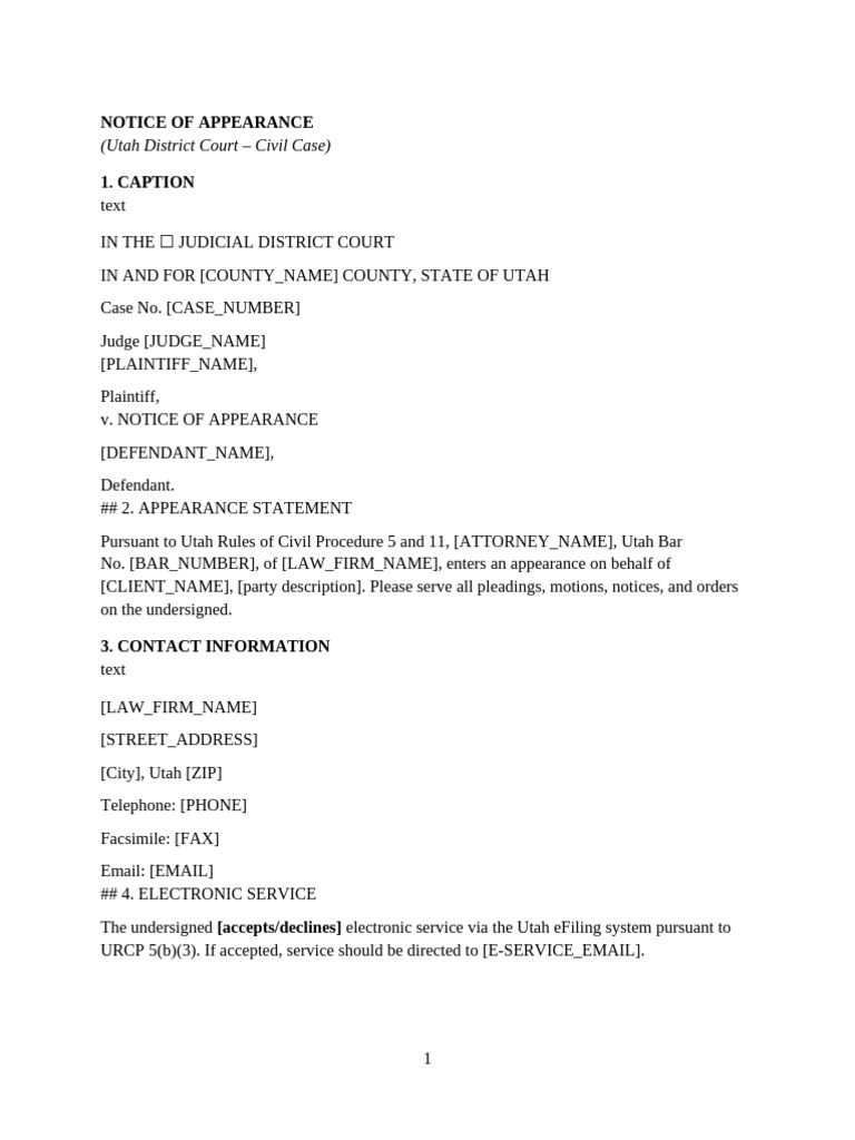 Utah State Court Notice of Appearance | PDF
