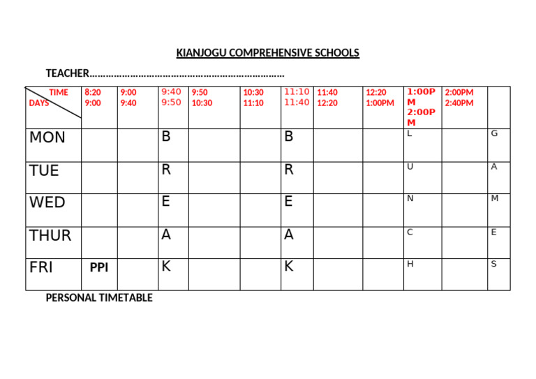 Timetable Template | PDF