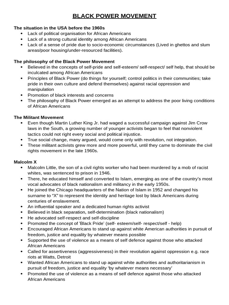 BLACK POWER MOVEMENT (Notes - 2020) | PDF | Black Power | Black Panther ...