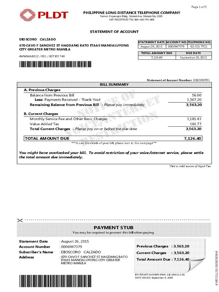 Payment Stub: Total Amount Due 7,126.40 | PDF | Value Added Tax | Payments