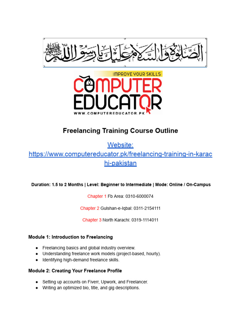Freelancing Training Course Outline PDF in English Urdu | PDF | Business