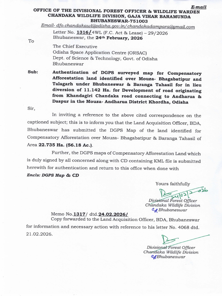 Letter No. 1316 Dtd. 24.02.2026 - Authentication of DGPS Surveyed Map ...