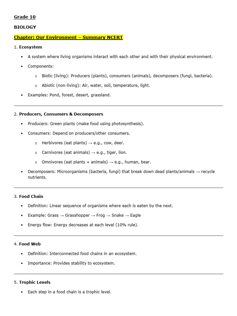 GRD 10 Bio Ref Notes Our Environment | PDF | Food Web | Ecosystem