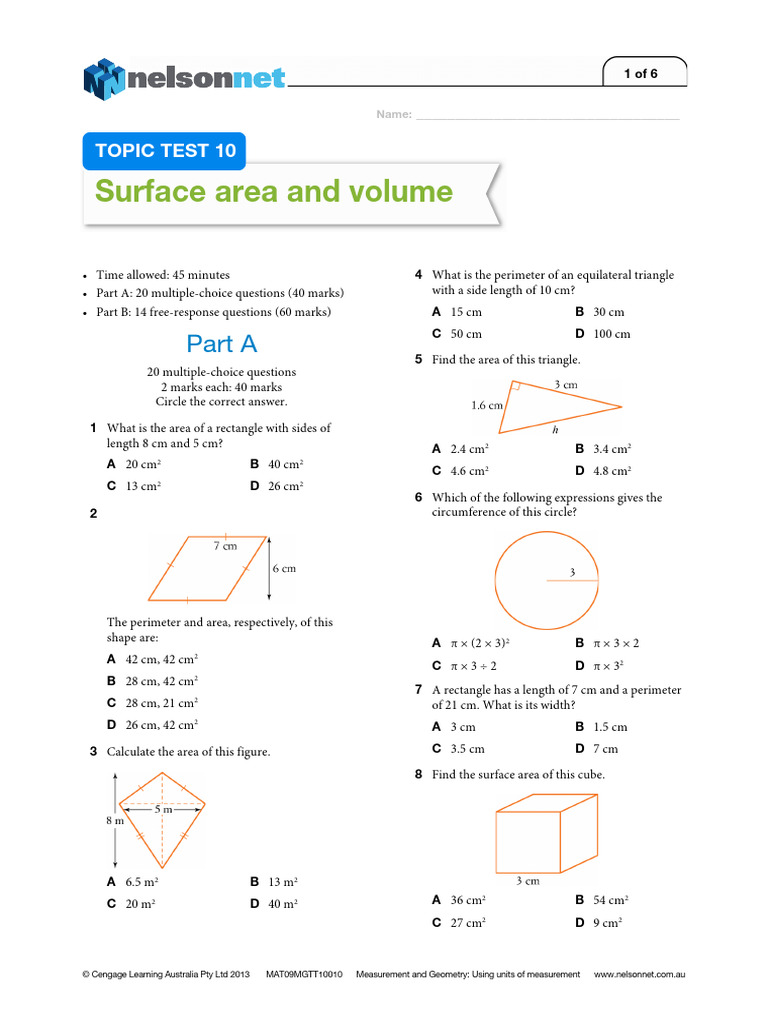 Surface Area and Volume | PDF | Area | Volume
