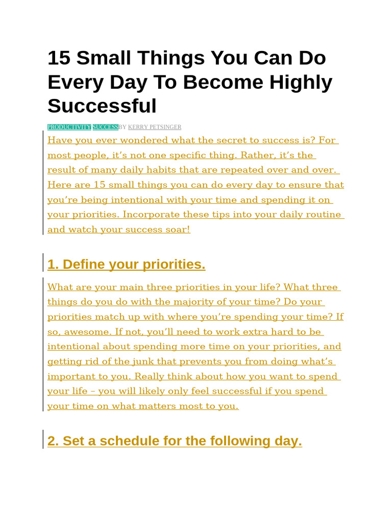 15 Small Things You Can Do Every Day To Become Highly Successful | PDF