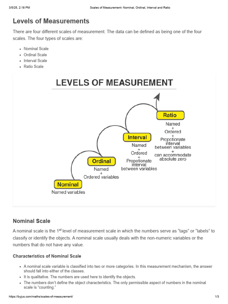 Scales of Measurement - Nominal, Ordinal, Interval and Ratio | PDF ...
