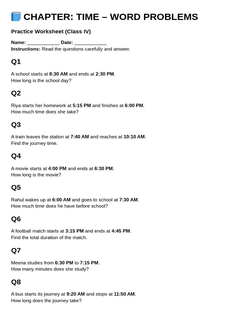 Time Wordproblem Worksheet | PDF