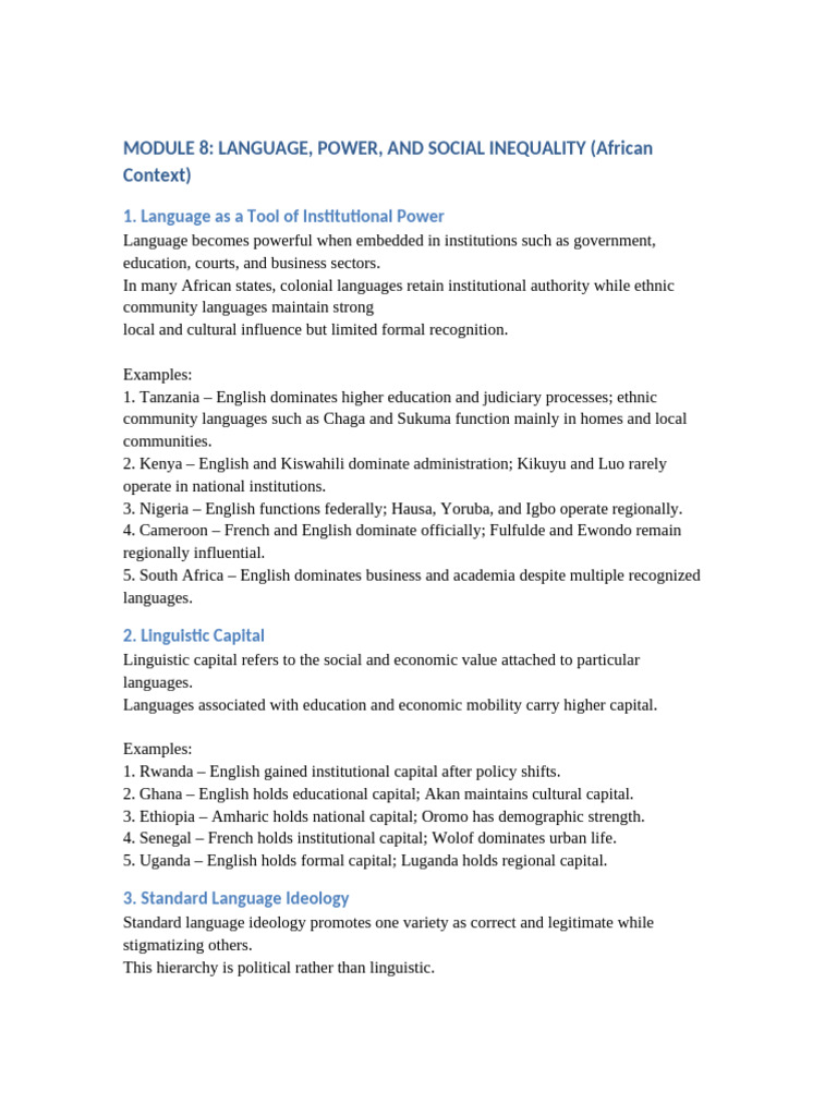 Module 8 Language Power Social Inequality Africa | PDF | Accent ...