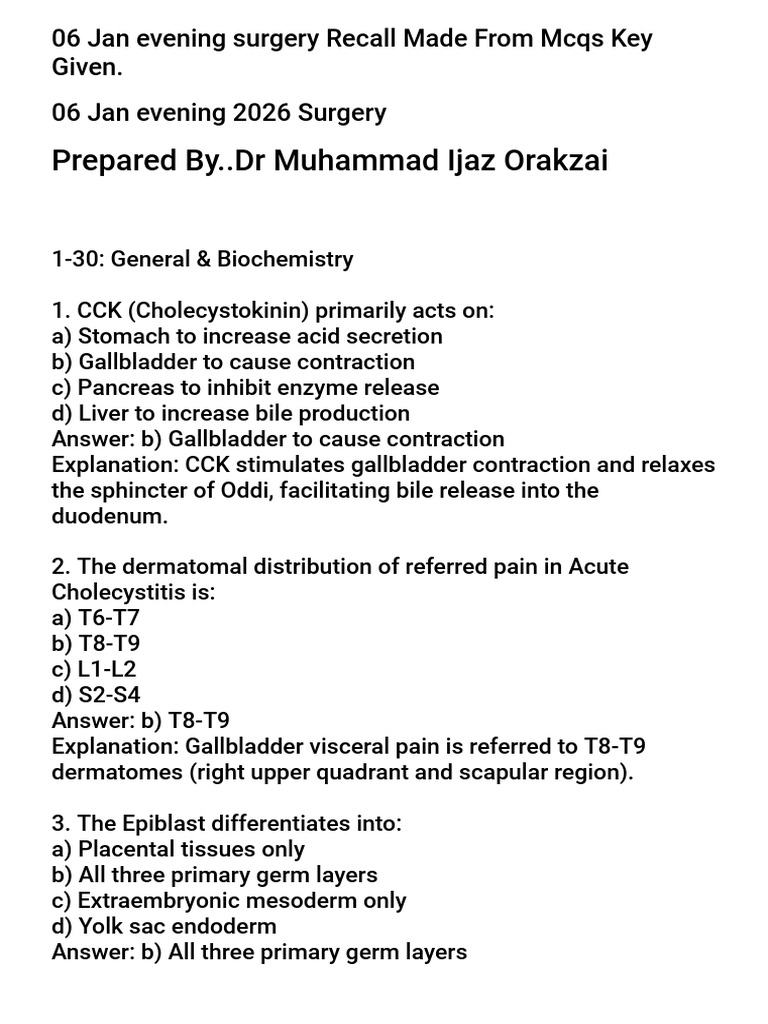 From Mcqs Key Recall of Surgery 06 Jan 26 Eve | PDF | Circulatory ...