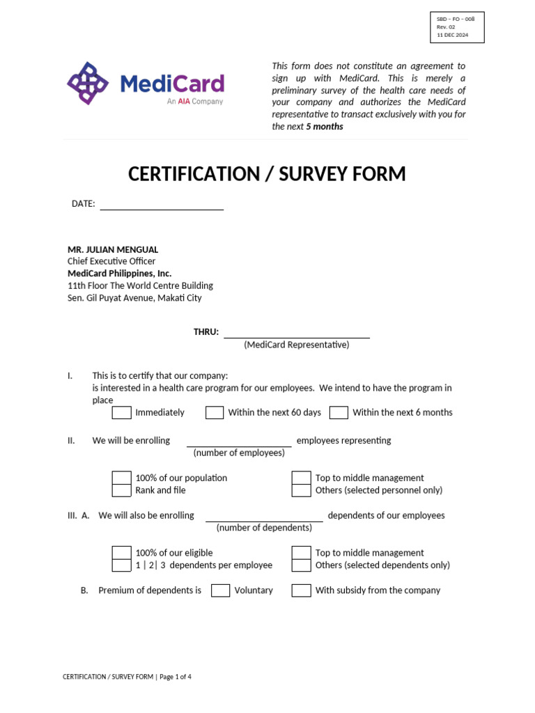 Certification Survey Form | PDF | Medicare (United States) | Health Care