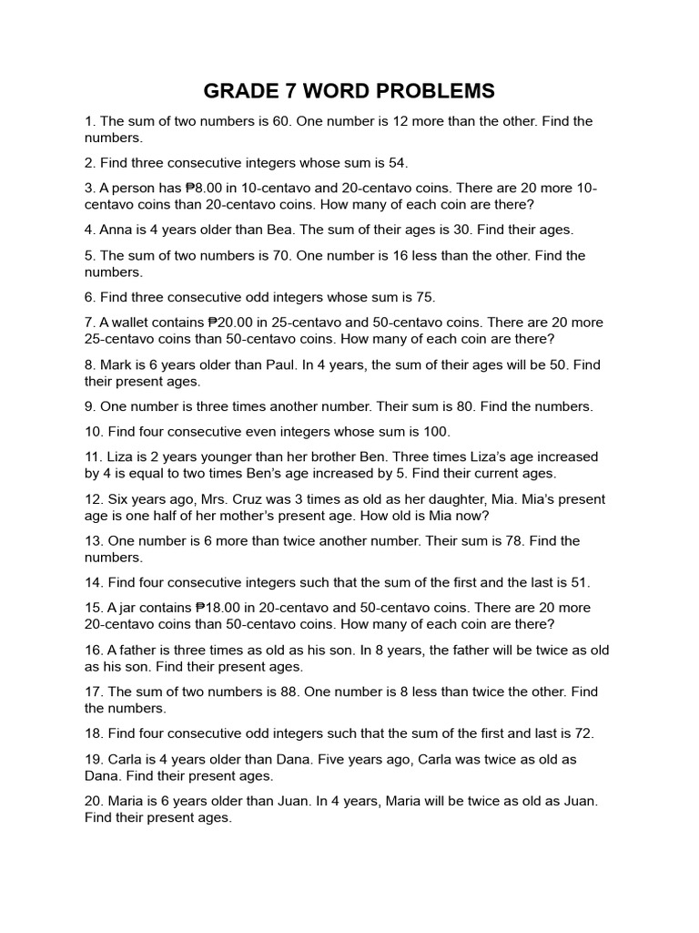 Grade 7 Word Problems | PDF