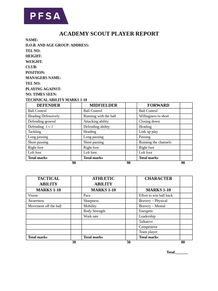 Academy Player Report | PDF