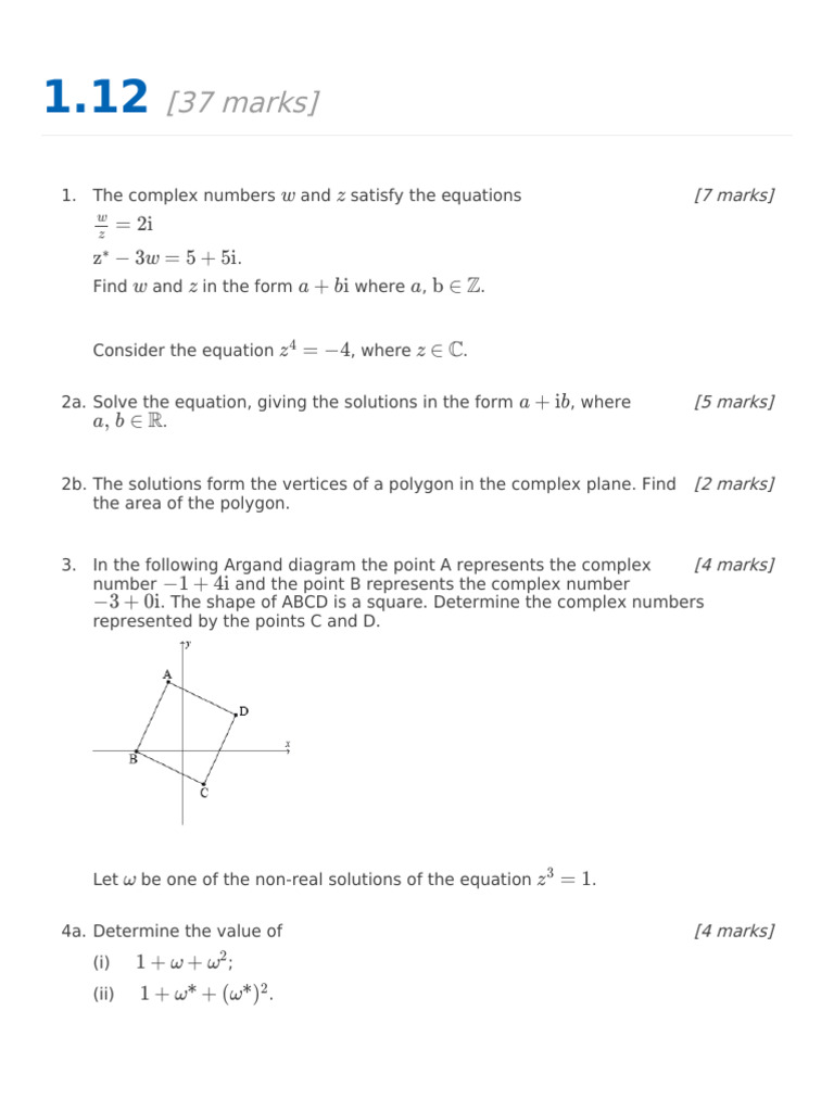 1.12 Complex Numbers Cartesian Form and Argand Diag | PDF
