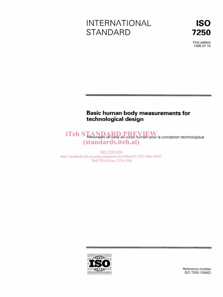 ISO 7250 1996 - Basic Human Body Measurements For Technological Design ...