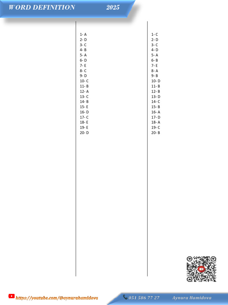 9 Cu Sinif Word Definition-Cavablar-2025 | PDF