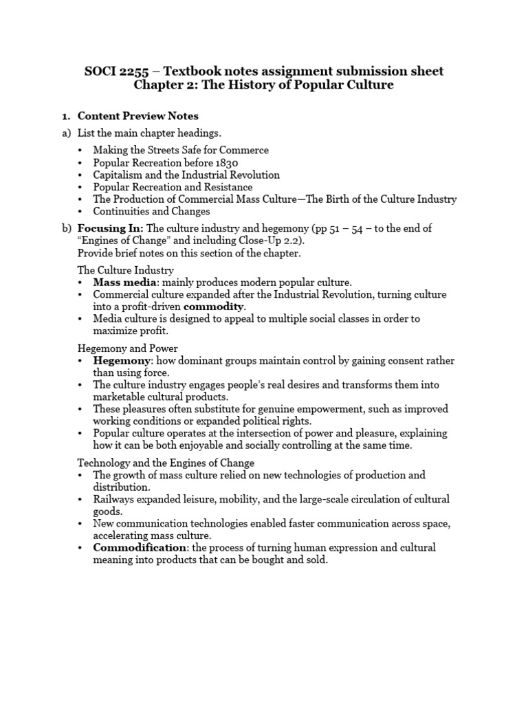 Chapter 02 Note Taking Assignment | PDF | Popular Culture