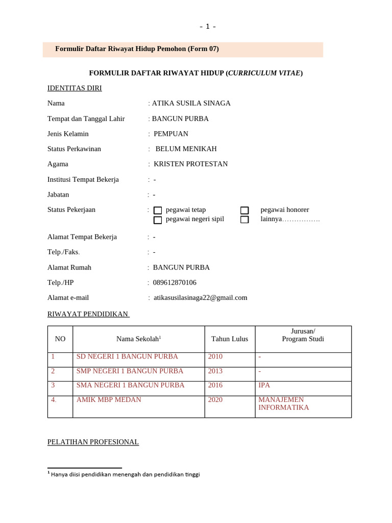 Form (07) Formulir DRH RPL | PDF