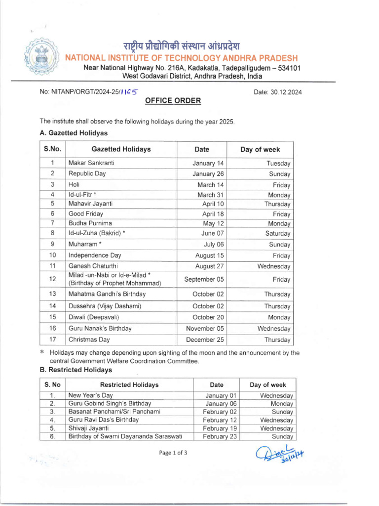 List of Holidays During The Year 2025 | PDF | Religious Holidays ...