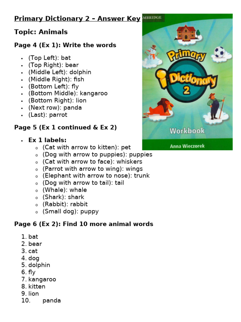 Primary Dictionary 2 Answer Key | PDF | Lunch | Tooth