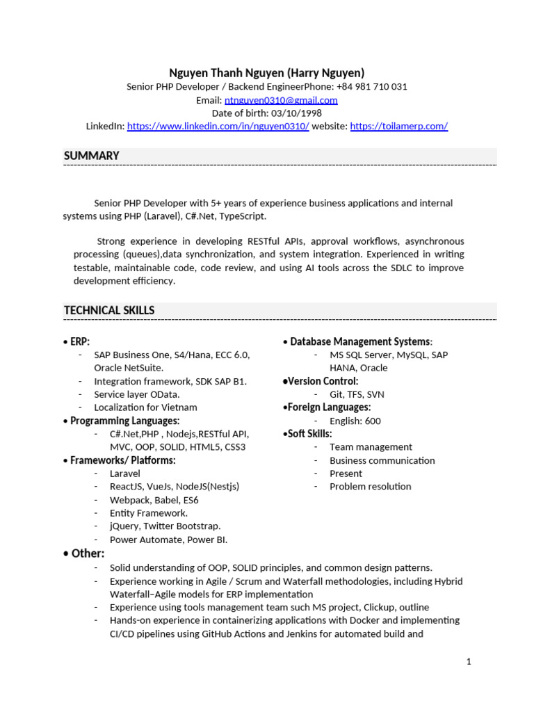 Nguyen Thanh Nguyen - PHP | PDF | Enterprise Resource Planning | My Sql
