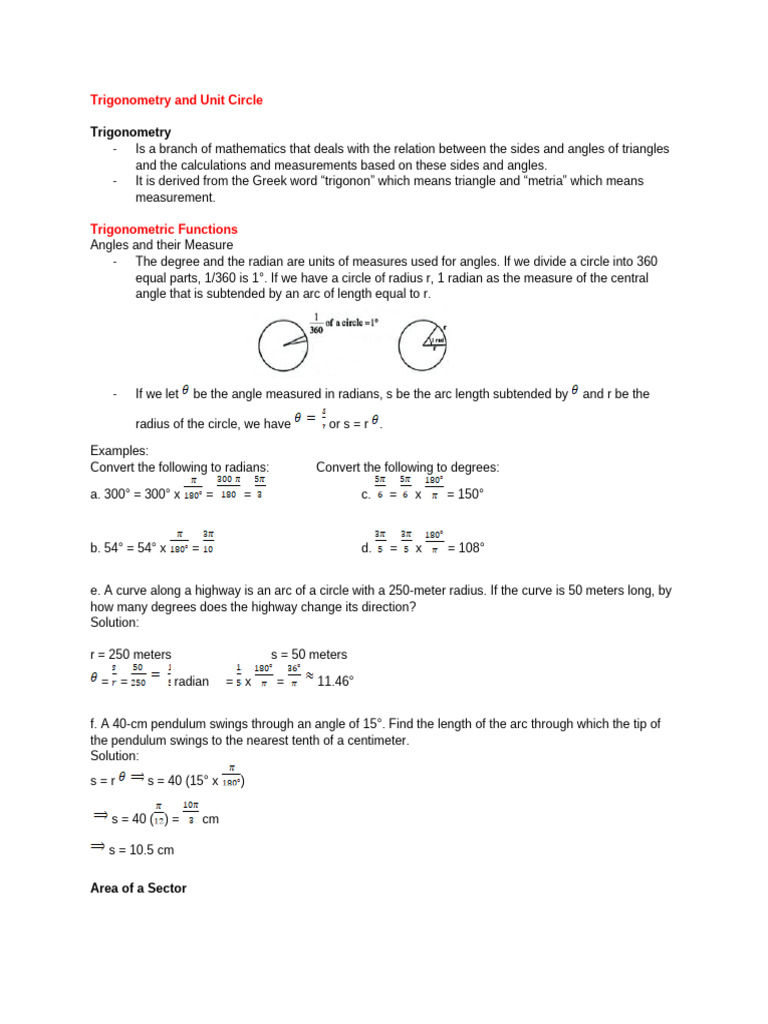 Trigonometry and Unit Circle | PDF | Angle | Trigonometry