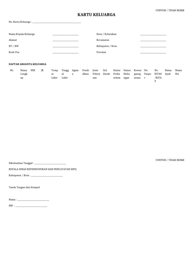 Template KK Realistis Contoh | PDF