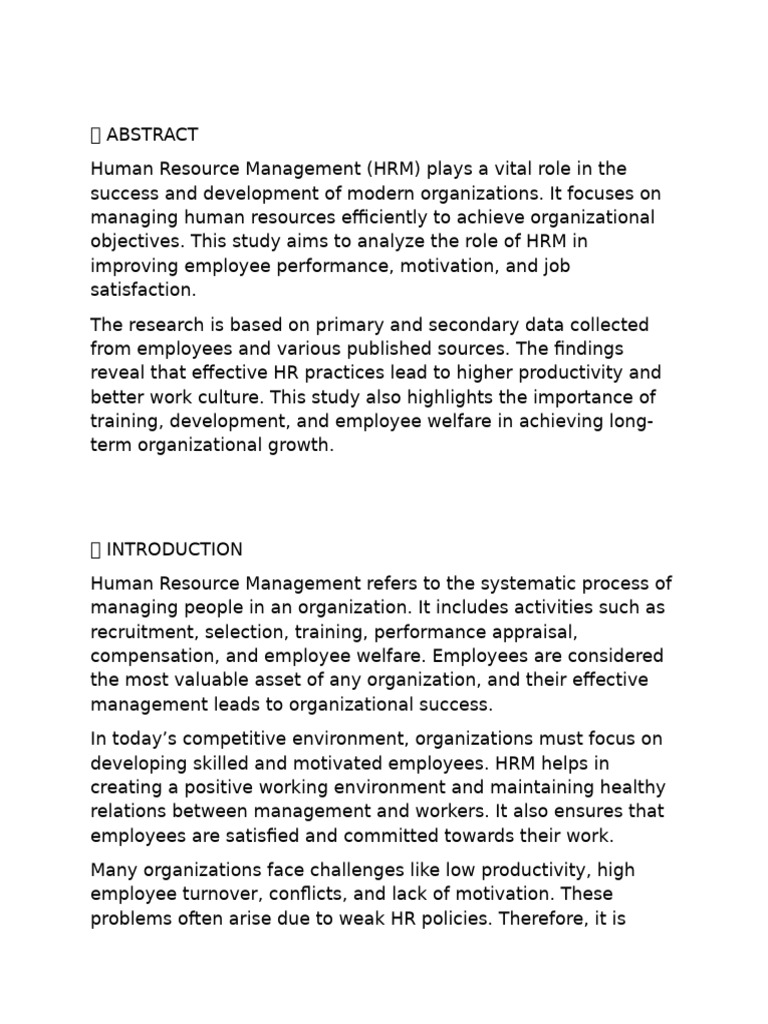 A Project On Human Resource Management | PDF | Human Resource ...