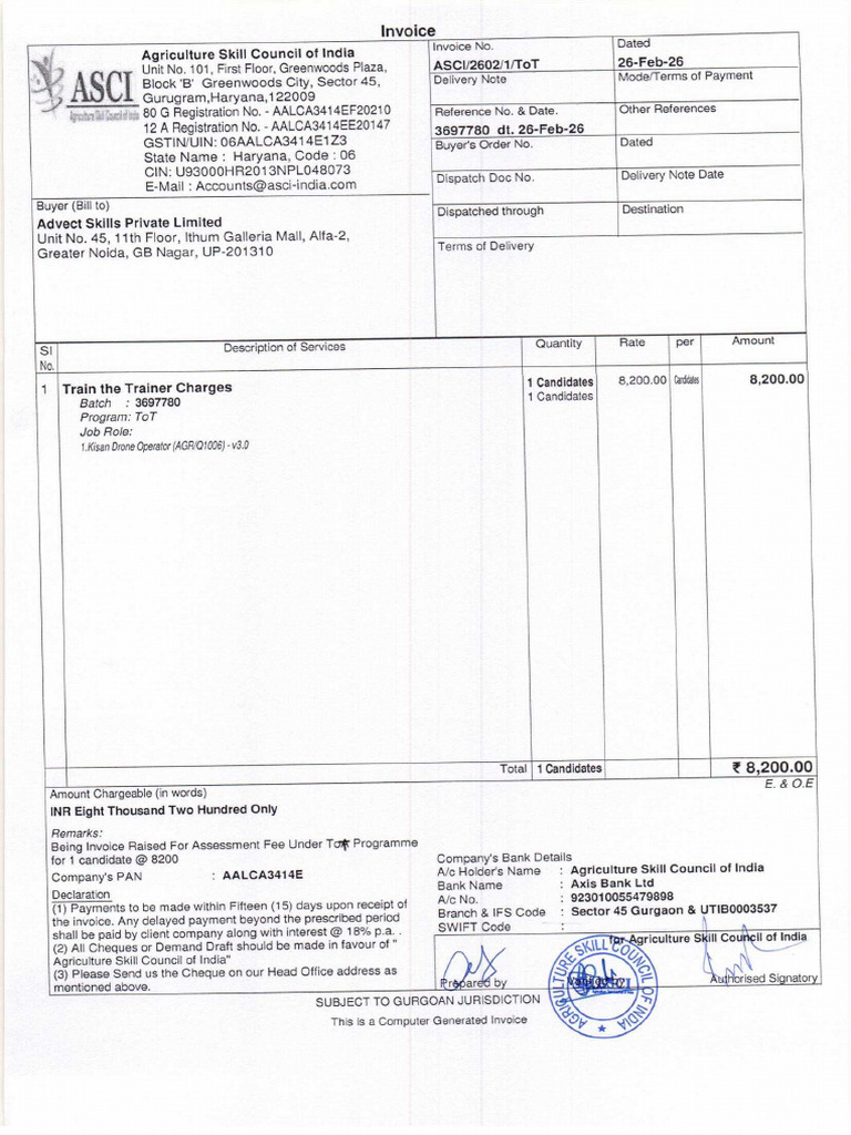 Advcet Skills Invoice | PDF