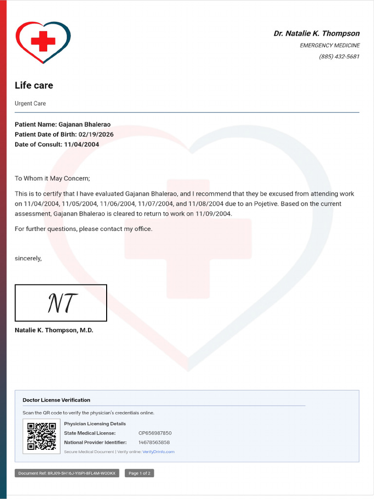 Doctor Note With Signature | PDF