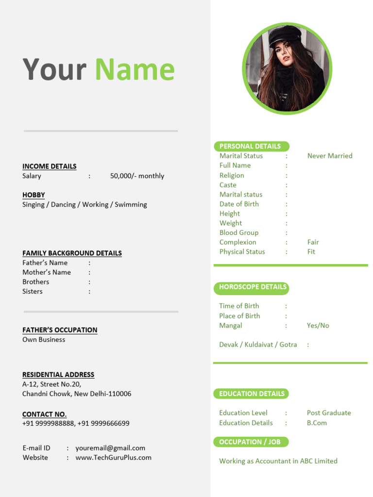 18 Marriage Biodata Format Word | PDF