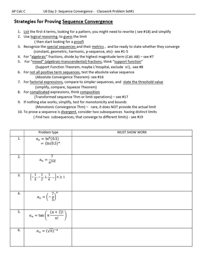 CC U6 Day2 - 11.1 Sequences Part2 Justifying A ZERO Limit Blank | PDF ...